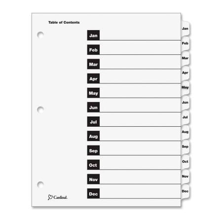 Cardinal OneStep Printable T.O.C. Divider, Printed Jan To Dec, 9x11, 12 Tabs, White/White